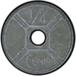 French indochine 1/4 Cent Zinc 1944
(Xu Đông Dương thời Pháp thuộc)
Chất liệu: Zinc (Kẽm)