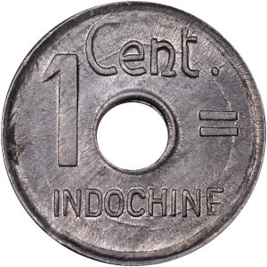 French indochine 1 cent Aluminium 1943
(xu Đông Dương thời Pháp thuộc)
Chất liêu: Aluminium (nhôm)