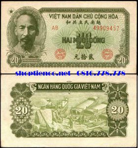 Tiền giấy Việt Nam 20 đồng 1951Mặt trước: Chân dung Hồ chủ tịch
Mặt sau: Vận chuyển lương thực
Khuôn khổ: 120 mm x 63 mm
Màu sắc: Màu xanh oliu cho cả hai mặt